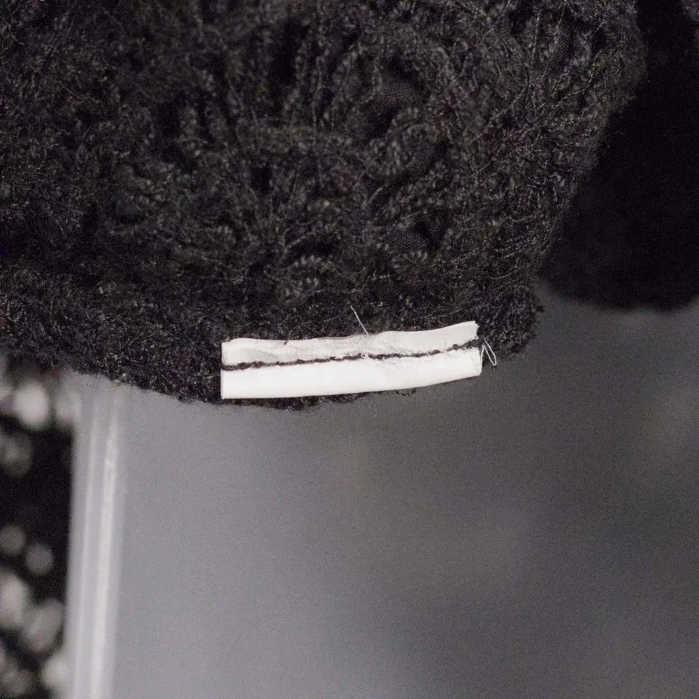 ZARA Crochet Open Knit Lace Ruffle Sleeve Crop Top Festival Romantic Black Sz M